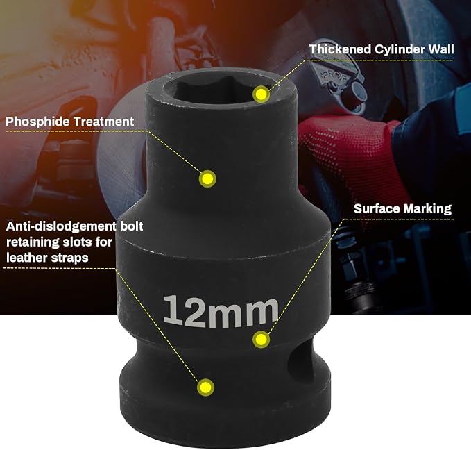 1/2" Drive 12mm Deep Impact Socket, 6 Point Chrome Molybdenum Steel Heavy Duty - Image 5