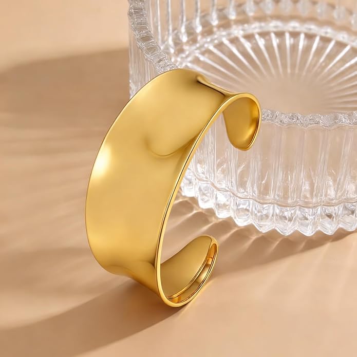 hotoo Chunky Wide Bangle Bracelets For Women Open Gold Bangle Statement Cuff Stainless Steel Stackable Bracelets Thick Jewelry For Christmas Birthday Trendy Gifts