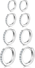 925 Sterling Silver Small Hoop Earrings Cubic Zirconia Huggie Hoop Earrings, 3 Pairs 14K White Gold Plated Cartilage Piercing Earrings Ear Cuff Tiny Hoop Earrings for Women Men