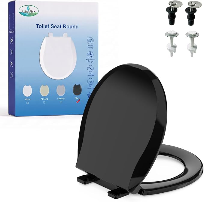 Black Round Toilet Seat, 16.5 x 14.1 Inch Premium PP Plastic Toilet Seat by A%C3%BCnsffer