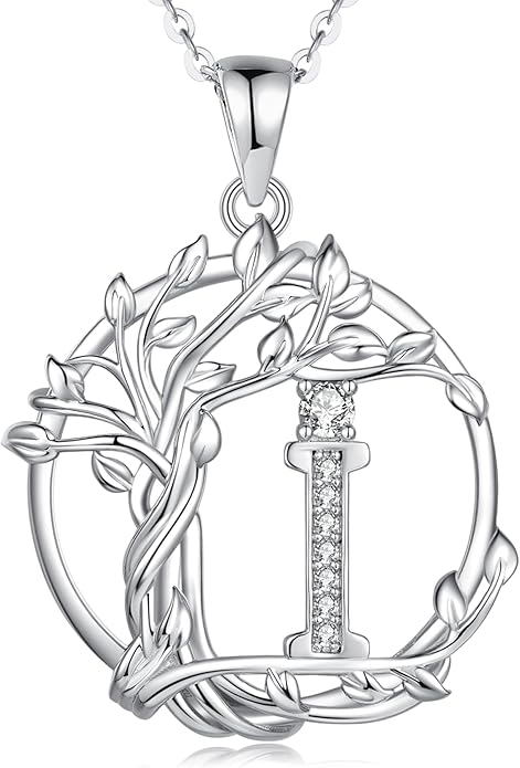 FANCIME Tree of life Initial necklaces for women, Sterling Silver Tree Jewelry Simulated Diamond Letter Pendant Cubic Zirconia CZ Personalized Birthday Mothers Day Gifts for Mom Wife Her