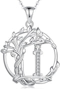 FANCIME Tree of life Initial necklaces for women, Sterling Silver Tree Jewelry Simulated Diamond Letter Pendant Cubic Zirconia CZ Personalized Birthday Mothers Day Gifts for Mom Wife Her