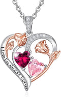 Valentine's Day Gifts for Wife 925 Sterling Silver Double Birthstone Pendant Necklaces I Love You for Always and Forever Necklace Anniversary Birthday Gifts for Wife Girlfriend Mom Her