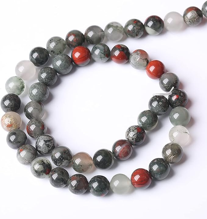 6mm 60pcs Natural African Bloodstone Beads Round Loose Gemstone Energy Healing Power Stone Beads for Jewelry Making DIY Bracelet 15 Inch