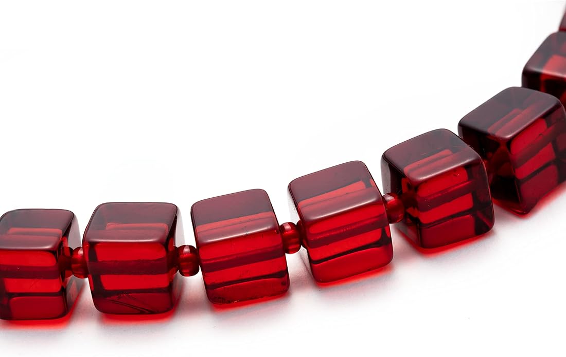 Natural Red Baltic Amber Bracelet for Women and Men – Stretch Wristband with Polished Cube Beads, Lightweight Unisex Jewelry Gift for Daily and Casual Wear (Red)