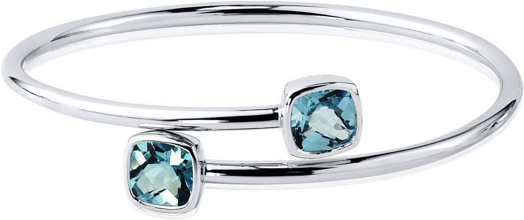 Diamond Wish Sterling Silver Cushion-Cut Sky-Blue Topaz Stackable Bypass Bangle Bracelet 5.00 ct