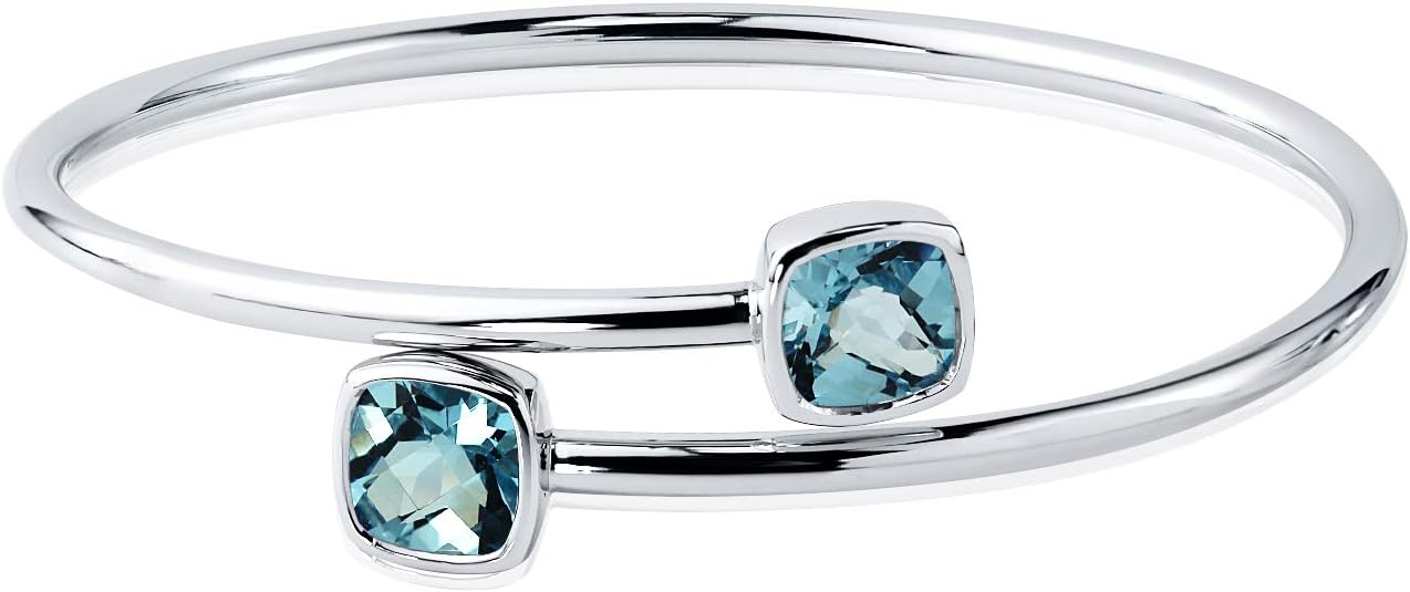 Diamond Wish Sterling Silver Cushion-Cut Sky-Blue Topaz Stackable Bypass Bangle Bracelet 5.00 ct