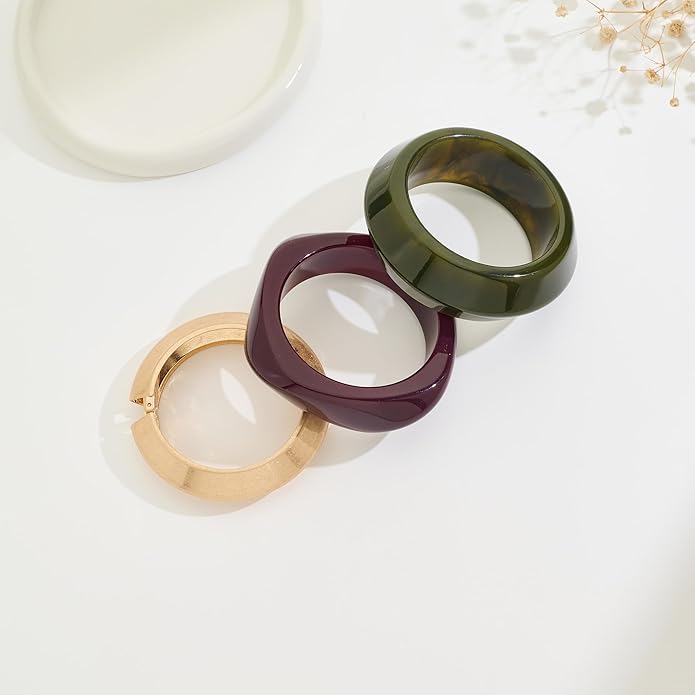 Chunky Resin Bracelet for Women Vintage Tortoiseshell Resin Bangle Bracelets Set Wide Acetate Wristband Acrylic Bracelet Statement Jewelry