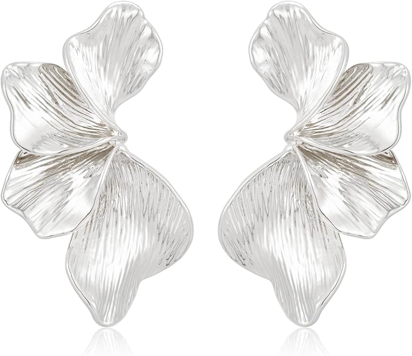 Chunky Gold Statement Earrings For Women Gold Plated Sectored Flower Leaf Shell Angel Wing Earrings Trendy Boho Jewelry For Women Large Stud Earrings Hypoallergenic Earrings