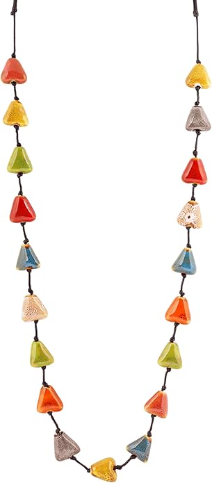 MINACHI Hippie Bohemian Colorful Ceramic Bead Long Strand Necklace, Boho Hippie Beach Summer Statement Jewelry Gift for Women
