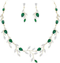 EVER FAITH Wedding Jewelry for Bride Women Bridesmaid, Sparkly Cubic Zirconia Pear-Shaped Birthstone Leaf Necklace Earrings Set for Prom