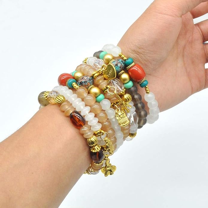 Bohemian Bracelet Sets for Women - 6 Sets Stackable Stretch Bracelets Multi-color Boho Jewelry for Women Hippie Bracelets Dainty Jewelry