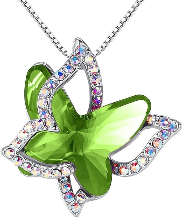 Valentine's Day Gift Butterfly Birthstone Crystal Necklace, Silver Tone with 18”+2” Chain, Necklace for Mother’s Day Anniversary Birthday Gifts for Women and Daughter