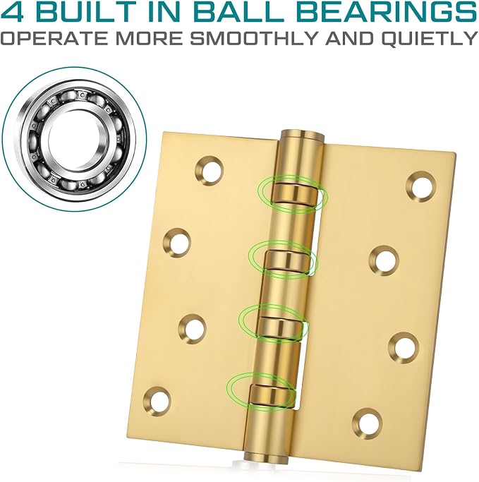 3 Pcs Gold 4'' Ball Bearing Door Hinges, Square Corner | Stainless Steel - Image 6
