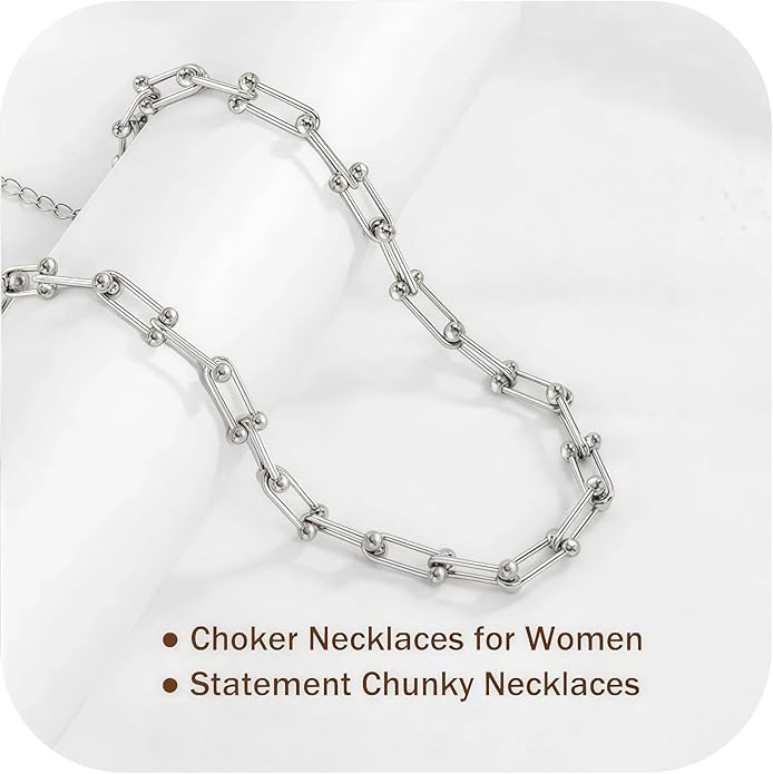 Paperclip Chain Necklace for Women, Chunky Gold & Silver Cuban Link Choker, Hypoallergenic Zinc Alloy Statement Jewelry