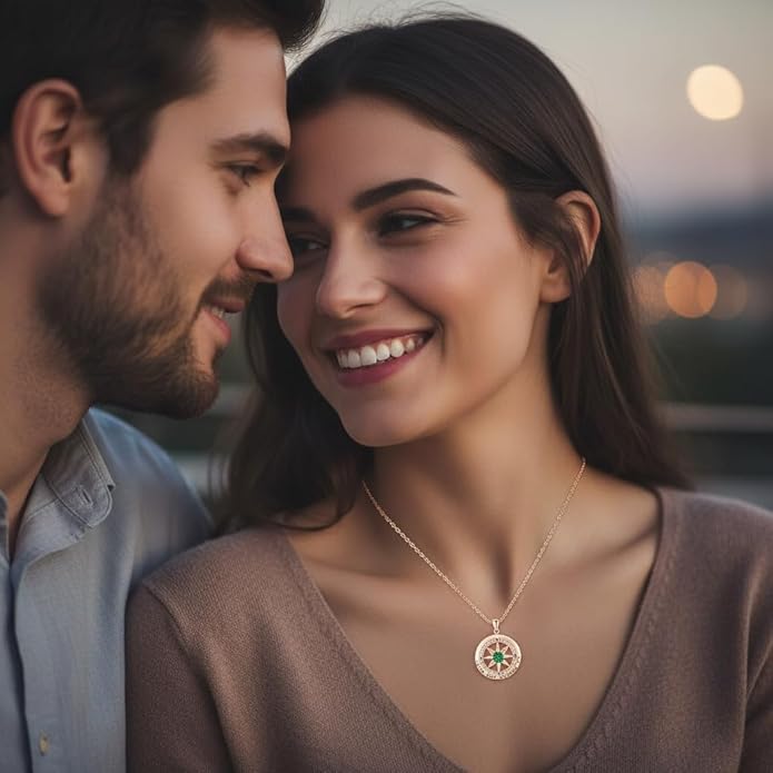 Compass Necklace for Women Wife Girlfriend Mom Daughter Gifts S925 Sterling Silver Jewelry For Anniversary Rose Gold Gifts For Birthday Christmas Mothers Valentines Day 12 Birthstones