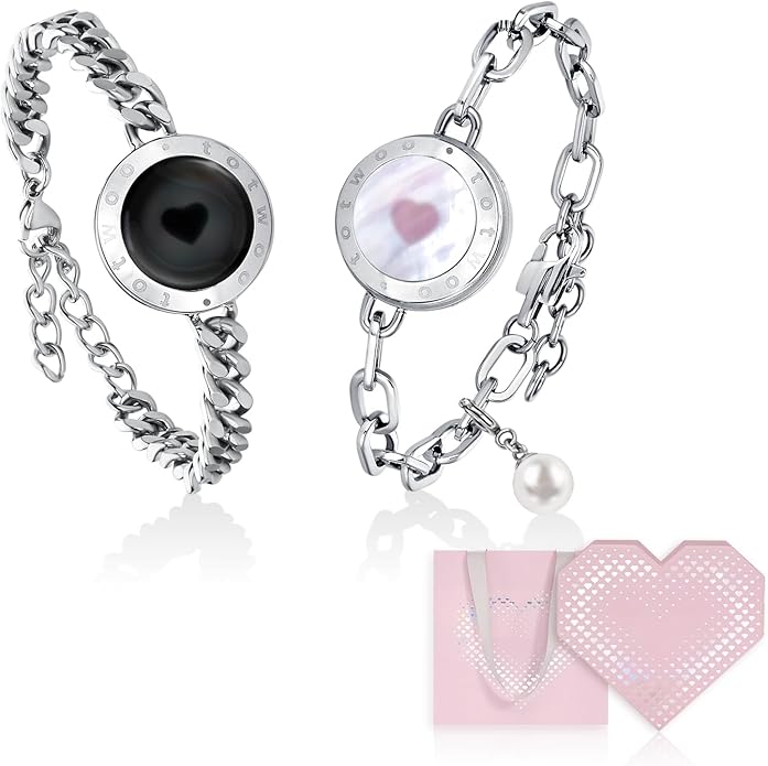 TOTWOO Long Distance Touch Bracelets for Couples, Smart Light & Vibration Love Jewelry, Long Distance Valentines Day Gifts for Him Her Women Men, One-to-One Bluetooth Pairing via App