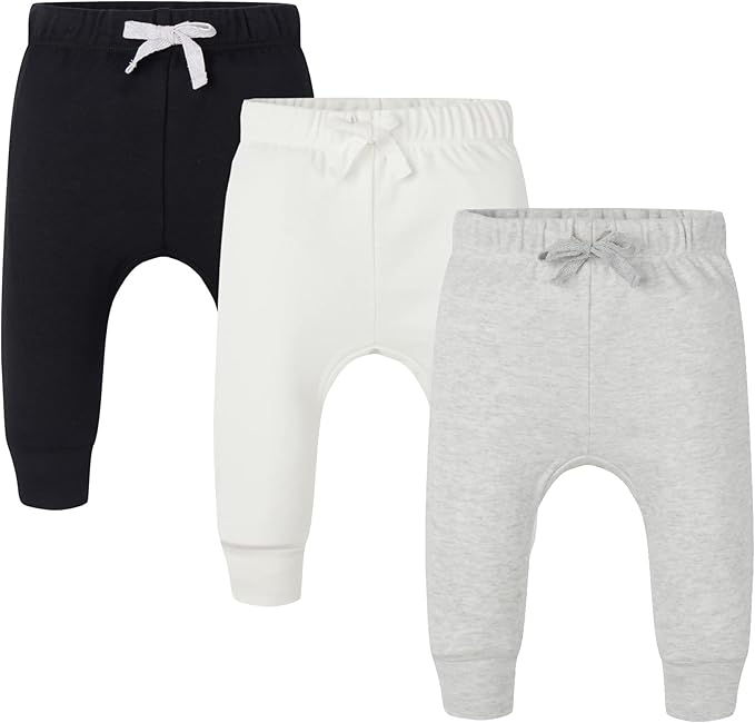 Baby 3 Pack Flexy Pants and Leggings, Infant Boys Girls Tapered Ankle Jogger Pants