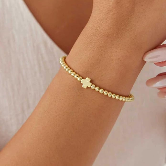 Gold Bracelets for Women 14K Gold Beaded Bracelets Stackable Bracelets for Women Gold Charm Bracelet Non Tarnish Gold Jewelry for Women Trendy