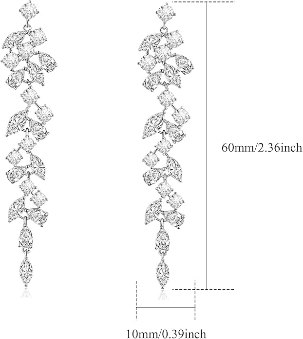 Clip on Earrings for Women 925 Sterling Silver Plated Cubic Zirconia Long Tassel Dangle Drop Earrings Non Pierced Earrings for Women Jewelry Gifts Wedding Party