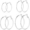 4/6 Pairs Gold Silver Hoop Earrings for Women 14K Gold Plated Hypoallergenic 2mm Thin Hoops Stainless Steel Lightweight Dangle Set 30/40/50/60mm