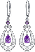 Teardrop Birthstone Dangle Drop Earrings Sterling Silver Infinity Filigree Leverback Earrings, Infinity Love Birthday Anniversary Valentines Day Gifts for Her Women Mom Wife