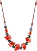 MINACHI Bohemian Hippie Colorful Ceramic Geometric Bead Strand Necklace, Vintage Boho Statement Jewelry Gift for Women