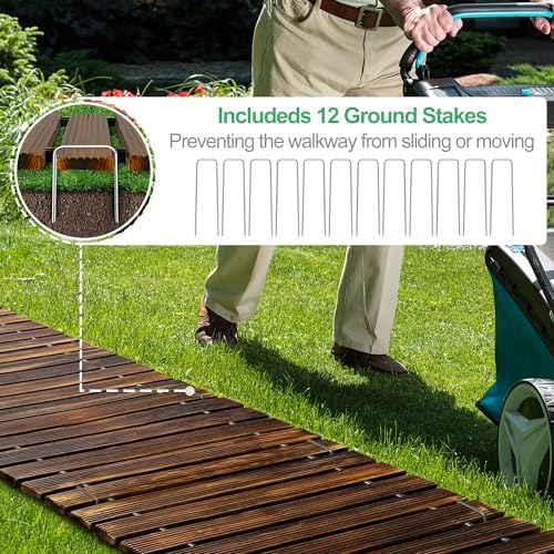RELIANCER 12' Wooden Garden Pathway, Outdoor Roll Out Cedar Straight Walkway - Image 5