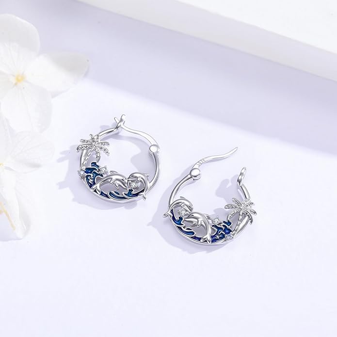 JUSTKIDSTOY Hypoallergenic Panda/Unicorn/Hummingbird/Dolphin Hoop Earrings for Women 925 Sterling Silver Animal Huggie Hoop Earrings Jewelry Gifts for Sensitive Ears