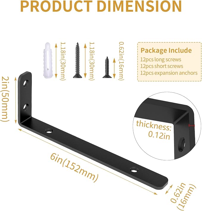 LSK 6PCS L Bracket, L 6"×H 2" Shelf Support Bracket, Max Load :42lb, Joint - Image 2
