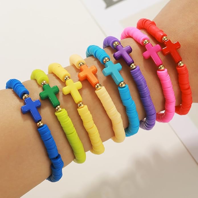Friendship Bracelets Boho Stackable Bracelets for Women Surfer Heishi Clay Bead Bracelets Stretch Preppy Bracelets Colorful Boho Bracelets for Women
