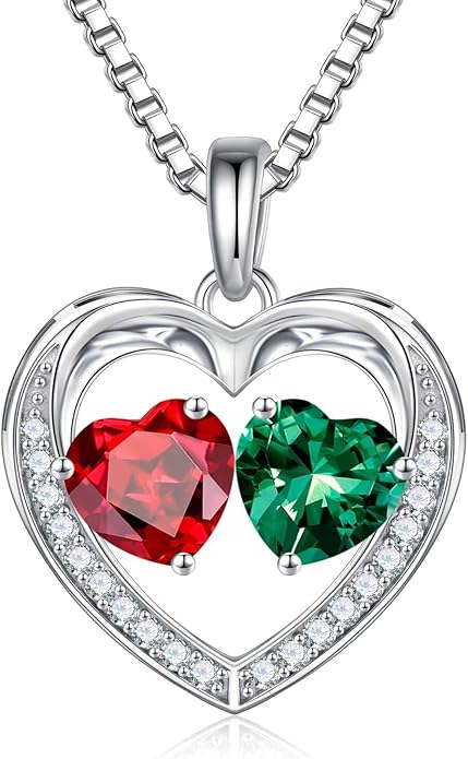 Iefil Valentines Day Gifts for Her - 925 Sterling Silver Heart Birthstone Necklace, Anniversary Birthday Gifts for Women Wife Girlfriend Mom Her
