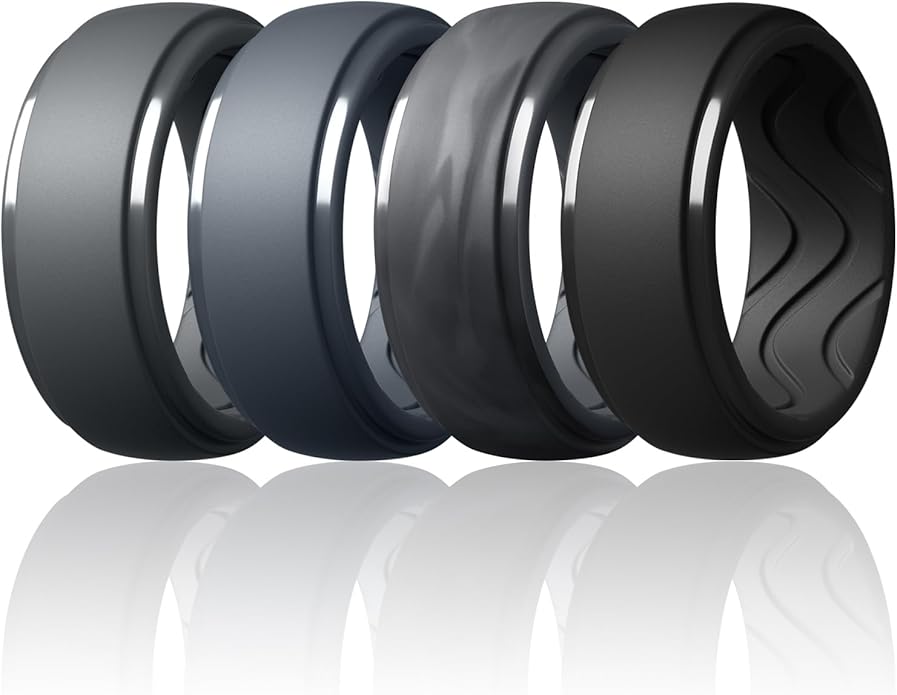 Egnaro Men's Silicone Rings 10mm Wide 2.5mm Thick, Rubber Wedding Bands with Inner Arc Ergonomic Breathable Design, 1/4/5/7 Variety Multipack