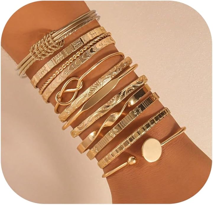 ÌF ME Gold Bangle Bracelets for Women, Indian Bangles Stackable Set, Multi Layer Textured 14K Gold Plated Chunky Bracelets Boho Jewelrys Set