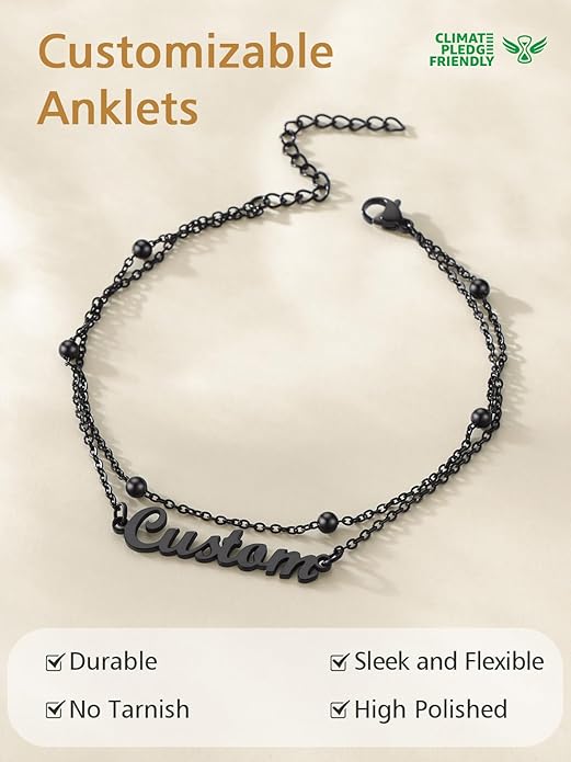 FindChic Custom Ankle Bracelets for Women, Stainless Steel Figaro/Cuban/Wheat/Rope/Herringbone Chain Anklets, Beach Foot Jewelry 8.5''-10.5'' Adjustable & Waterproof, with Gift Box