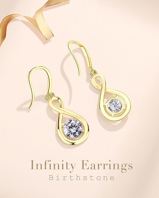 FANCIME Valentines Day Gift Dangle Drop Earrings 925 Sterling Silver Dainty Infinity Round Gemstone Birthstone Jewelry Birthday Gifts for Her Women