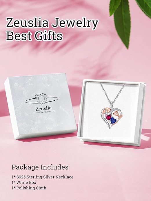 Valentine's Day Gifts for Wife 925 Sterling Silver Double Birthstone Pendant Necklaces I Love You for Always and Forever Necklace Anniversary Birthday Gifts for Wife Girlfriend Mom Her