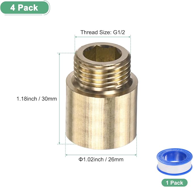 M METERXITY Shower Head Extension Arm, Brass G1/2 Male to Female Extension Pipe - Image 3