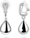 FAN&LOUIS Sliver Teardrop Clip On Earrings for Women，Non-Pierced Trendy Statement Dangle Water Drop Women's Hypoallergenic Clip-On Earrings
