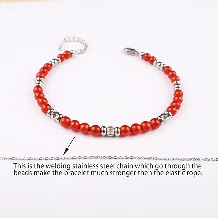 Natural Gem Stone Beaded Bracelets for Women Adjustable Stainless Steel Agate Lapis Tiger Eye Aventurine Rose Quartz