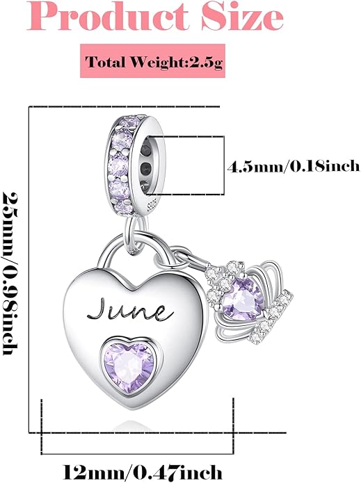 Birthstone Charms for Charms Bracelet: 925 Sterling Silver Heart Dangle Charms for Bracelets and Necklaces, Birthday Mother's Day Christmas Gifts For Women.