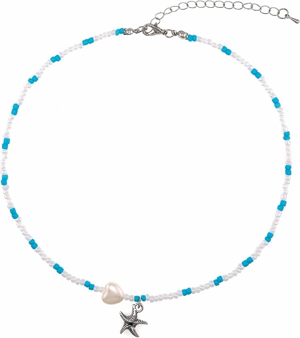 Women's Shell Starfish Boho Layered Beaded Necklace Choker for Summer Beach Vacation Gifts for Birthday/Anniversary/Christmas