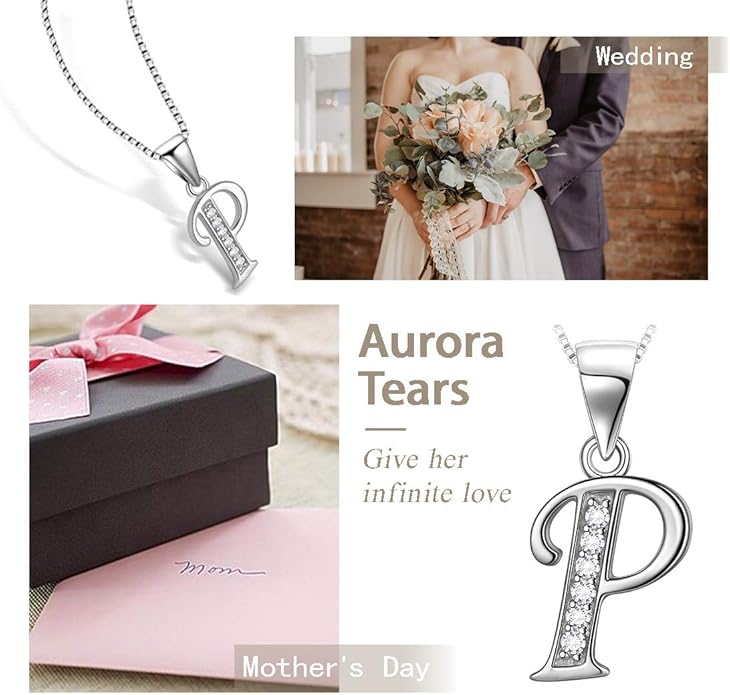 Aurora Tears Letter Necklace Initial 925 Sterling Silver Alphabet Pendant Crystal Name Gift Women Cubic Zirconia Jewelry