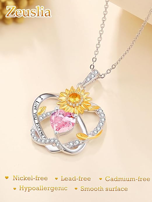 Valentine's Day Gifts for Wife 925 Sterling Silver Double Birthstone Pendant Necklaces I Love You for Always and Forever Necklace Anniversary Birthday Gifts for Wife Girlfriend Mom Her