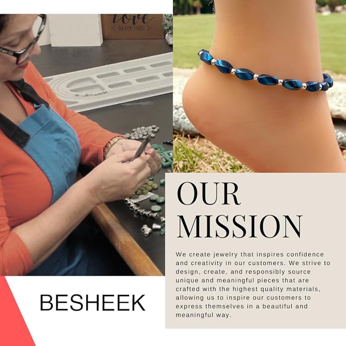 BESHEEK Rainbow Anklet Bracelet Hue Twisted Hematite and Round Artisan Beaded Anklet with Extension Handmade Hypoallergenic Beach Gala Wedding Style Jewelry