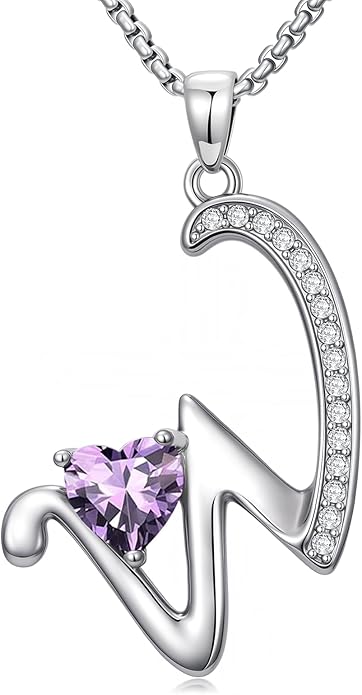 Valentines Day Gifts for Women Alphabet A to Z Initial Birthstone Pendant Necklaces for Women - 18k White Gold Plated Personalized Name Jewelry Valentine Mothers Day Birthday Gifts for Women Her Girlfriend