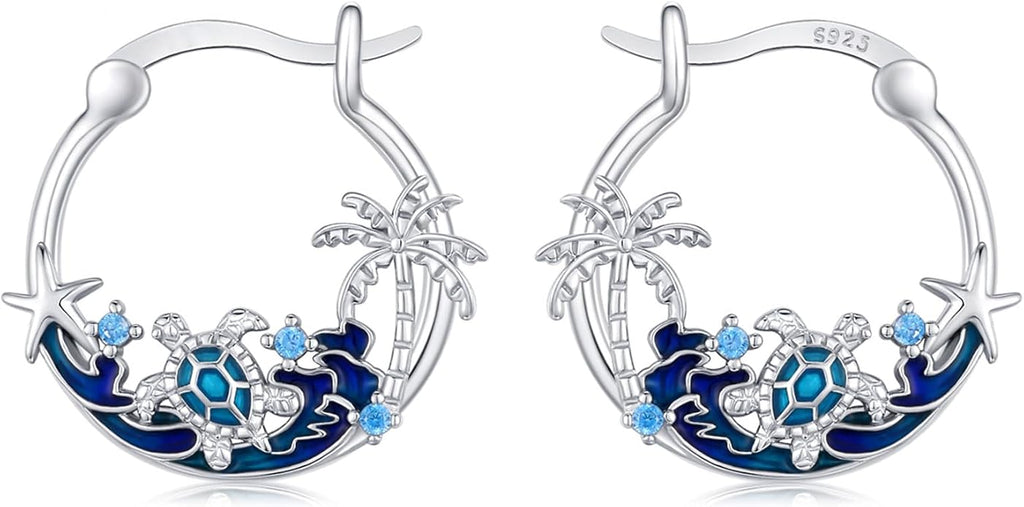 JUSTKIDSTOY Hypoallergenic Panda/Unicorn/Hummingbird/Dolphin Hoop Earrings for Women 925 Sterling Silver Animal Huggie Hoop Earrings Jewelry Gifts for Sensitive Ears