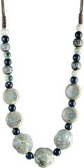MINACHI Boho Hippie Round Ceramic Beads Strand Necklace, Vintage Bohemian Summer Beach Jewelry Gift for Women