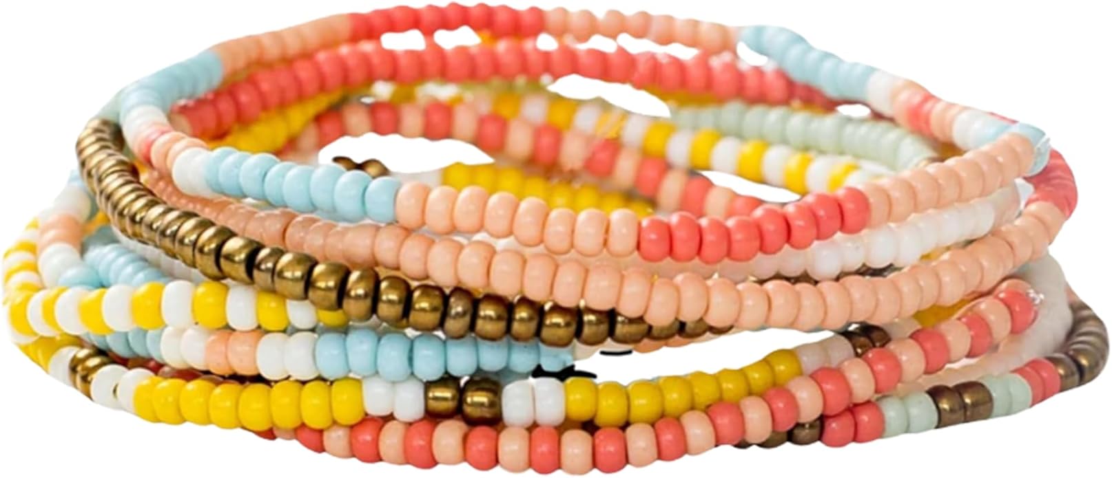 INK + ALLOY 10-Strand Stacking Beaded Bracelets for Women – Mixed Patterns Bracelet Stack - Adjustable Stretch Fit - Handmade Boho Bracelets for Women - Perfect for Any Occasion