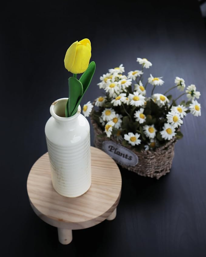 White Ribbed Ceramic Vase Set of 3, Clay Bottle Vases - Image 6